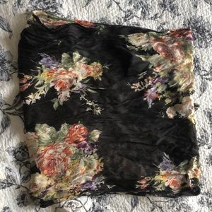 Runched black with flower print scarf